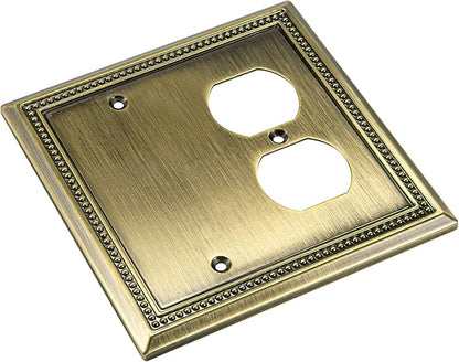 Henne Bery Sunken Pearls Heavy Duty Decorative Wall Plate Switch Plate Outlet Cover (Blank/Duplex, Antique Brass)