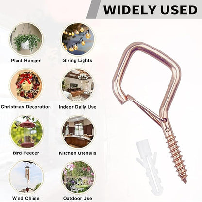 20PCS Eye Screw Hooks for Hanging Heavy Duty with Safety Buckle.Metal Ceiling Hooks for Hanging Plants,Cup,Wind Chime,Bird Feeders,String Lights at Indoor&Outdoor,2.36 Inch(No Drill Bit)