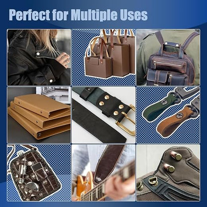 170 Sets Gold Chicago Screws Leather Rivets Kit, 8 Sizes (M5*4,5,6,8,10,12,15,18) & 3 Screw Lengths (M4*3,4,5) for Belts, Bookbinding, DIY Leather (Gold)