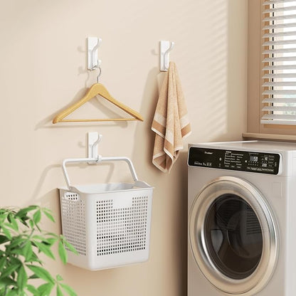 pickpiff Wall Hooks with Adhesive Strip - Easy to Remove, No Residue, Strong Heavy Duty Sticky Towel Hook, 4 Pack White
