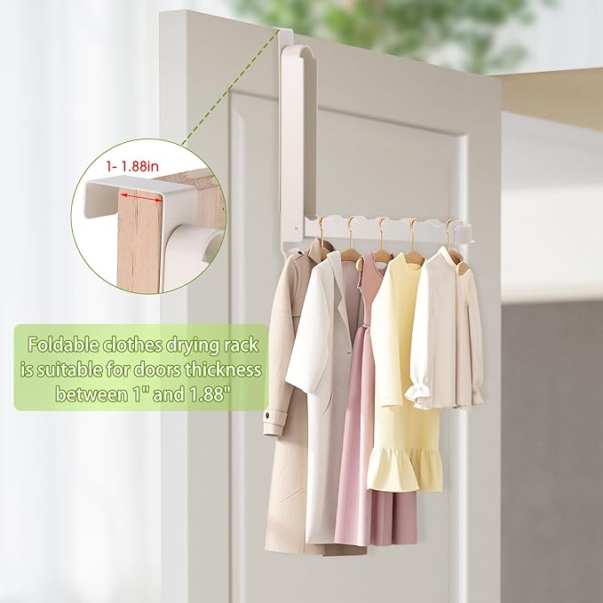 Over The Door Drying Rack, 2 Pack Foldable Over The Door Hooks Hanger for Laundry Clothes Heavy Duty Door Organizer Rack Coat Towels Hanging Storage for Bedroom Bathroom Kitchen