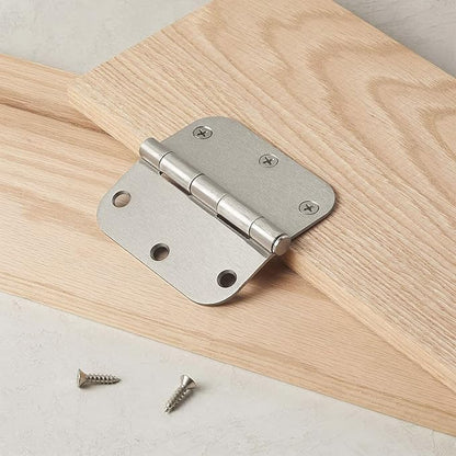 Amazon Basics Rounded Interior Door Hinges with Screws, 3.5" x 3.5", Satin Nickel, Curved Corners, 18-Pack