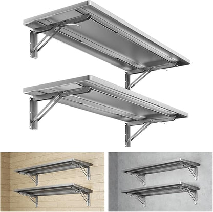 1.2x3FT Adjustable Garage Shelf Wall Mounted Fold Down Shelf Metal Heavy Duty Sliver 2Pack