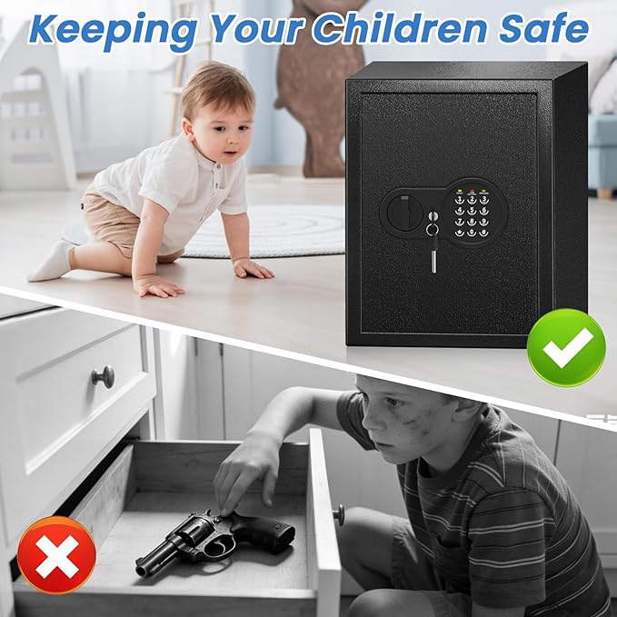 17.55'' Tall Fireproof Safe Box, 3.2 Cuft Home Safe with Keys & Pass Code & Wall Mount Kits, Money Safe with Smart Alert System, Removable Shelf, Mute Function and Fireproof Waterproof Bag