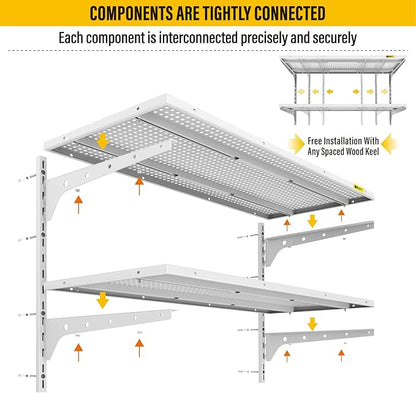 2-Pack 2 Tier 1.3x3ft Garage Shelving Wall Mounted, 15.6x36inch per Shelf Height Cassette Adjustable Floating Shelves (White)