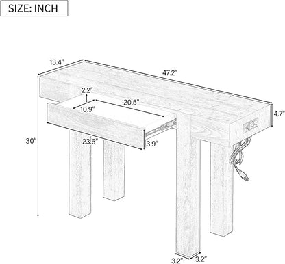 Quarte Rustic Minimalist Console Table with Hidden Drawer, Side Power Outlet,Wood Entryway Table for Entryways, Living Rooms and Home Offices (Espresso/R1)