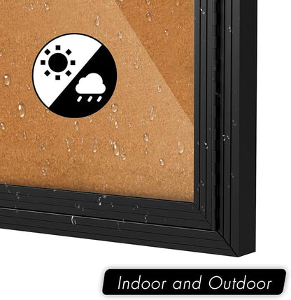 INNOVART Enclosed Bulletin Board 36”x24”, Lockable Cork Noticeboard with Black Aluminum Frame, Outdoor Enclosed Bulletin Board Weatherproof, Wall Display Case with Swing-Open Door Information Cabinet