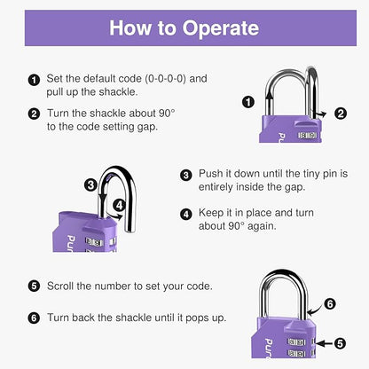 Puroma 2 Pack Combination Lock for Locker 4 Digit Outdoor Waterproof Padlock for School, Gym, Sports, Fence, Toolbox, Gate, Case, Outdoor, Hasp Storage (Purple)