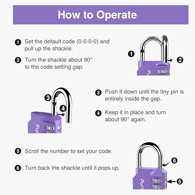 Puroma 1 Pack Combination Lock for Locker 4 Digit Outdoor Waterproof Padlock for School, Gym, Sports, Fence, Toolbox, Gate, Case, Outdoor, Hasp Storage (Purple)