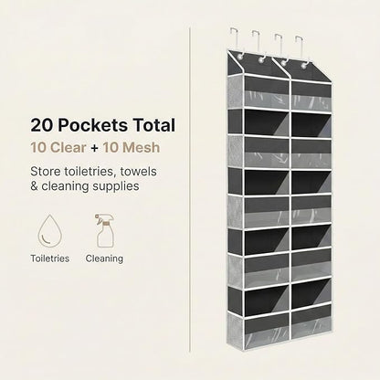 10-Pocket Over the Door Organizer with Heavy-Duty 600D Oxford Fabric, Upgraded Hooks with Silicone Protectors for Dorm, Closet Storage, Bedroom, Bathroom