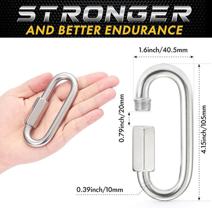 sprookber Stainless Steel Chain Quick Links - 304 Stainless Stee Chain Connector, Screw Carabiner, Chain Hooks, Set of 6