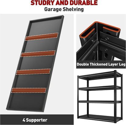 Raybee 40" W Storage Shelves 4 Tier Garage Shelving Heavy Duty Shelving 2000 LBS Adjustable Metal Shelving for Garage,Basement, Warehouse, 40" W x19 D x57 H