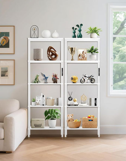 5 Tier Bookshelf with LED Light, Dimmable Bookcase with Touch & Remote Control, 3 Color Temperatures, Tall Modern Display Standing Shelf for Living Room, Bedroom, Home Office (White)
