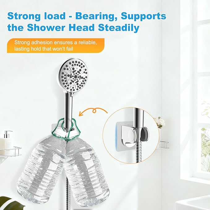 Hibbent Showerhead Holder, Strong Adhesive and Waterproof Handheld Shower Holder and Bracket, Height Adjustable Shower Wand Holder, Wall Mount, No Drilling, Chrome Finish