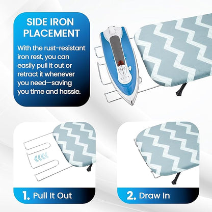 Metal Mesh Panel Tabletop Ironing Board | Foldable Iron Board | Heavy Duty Small Iron Board with Heat Resistant Cover and 100% Cotton 8mm Thicken Pad (Elegant Wave)