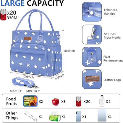 Lunch Bag Lunch Box Women - Leakproof Insulated Lunch Cooler Bag for Women - Large Lunch Tote Bags Adults, Blue Pentagram