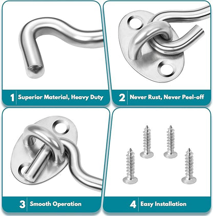 Rainspire (2 Pack) Privacy Hook and Eye Latch for Barn Door, Stainless Steel Gate Latch Barn Door Lock Cabin Hooks for Gate Shutters Window Slide Barn Shed Cabinet Bathroom (Silver, 4 Inch)