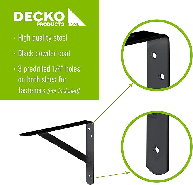 Decko Products 49144-10 Heavy-Duty Shelf Bracket, 10.5-Inch X 7.5-Inch, Black, 10-Pack