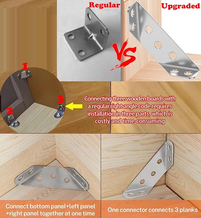 Furniture Corner Connector - 20PCS Universal Stainless Steel L Brackets for Wood,Hardware Metal Angle Bracket Corner Braces,L Bracket for Shelves,Table,Cabinet,Drawer,Corner Brackets for Wood