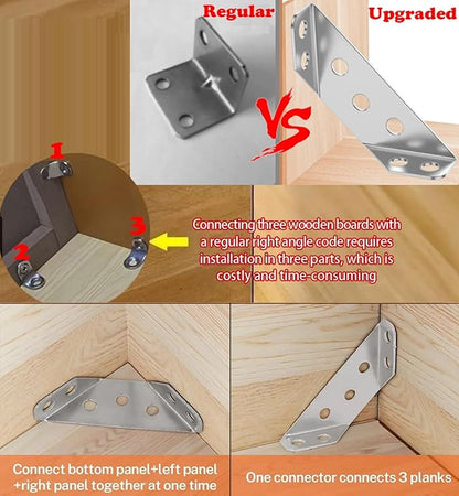 Furniture Corner Connector - 20PCS Universal Stainless Steel L Brackets for Wood,Hardware Metal Angle Bracket Corner Braces,L Bracket for Shelves,Table,Cabinet,Drawer,Corner Brackets for Wood