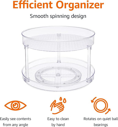 Amazon Basics 2 Tier Lazy Susan Turntable Organizer for Condiments, 12" Diameter, Clear