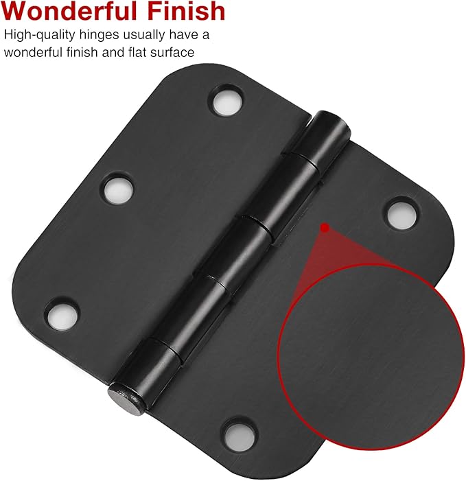 JIW 108 Pack Black Door Hinges for Doors 3.5 x 3.5 Inch Interior Matte Black Hinges for Doors 3 1/2 Inch Door Hinge 5/8 Inch Radius Corners Standard Residential