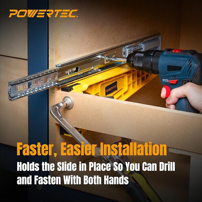 POWERTEC Drawer Slide Jig Set – Drawer Slide Installation Tool for Cabinets Desks Dressers Kitchen Drawers and Woodworking Projects – Supports Framed & Frameless Cabinets (72349)