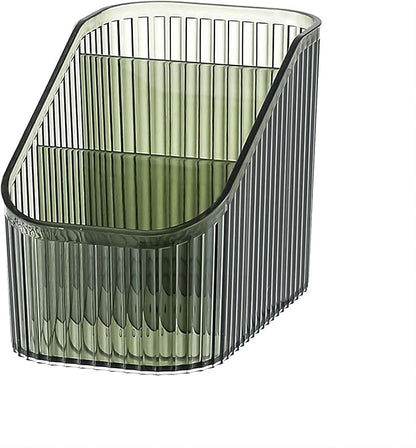 DASITON Large Capacity Makeup Brush Holder,3 Slot Makeup Brush Cup,Vintage striped Make Up Brush Holder,for Vanity Decor,Bathroom Countertops,Desk Storage Container,Cosmetic Display cases(Green-S)