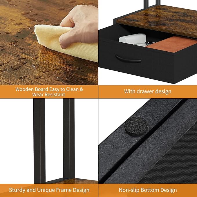 Printer Stand with Storage for Desk, with Fabric Drawer Desktop Printer Stand Shelf Organzier for Home Office, for Above and Under Desk Printer Table, Fax Machine Copier Scanner, Brown