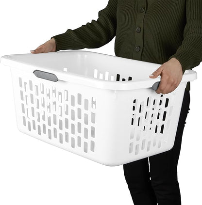 Sterilite Laundry Basket, Plastic Clothes Hamper, Large Rectangle Bin with Comfort Grip Handles and Reinforced Rim, 2 Bushel Capacity, White, 6 Pack