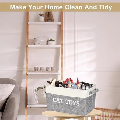 Lukeline Large Cat Toy Basket, 15.5 x 11.6 x 9.4 Cat Toy Box for Pet Supplies, Storage Bin for Cat Toys Treats Clothes and Accessories, Decorative Gift Baskets Empty for Home Decor Shelves