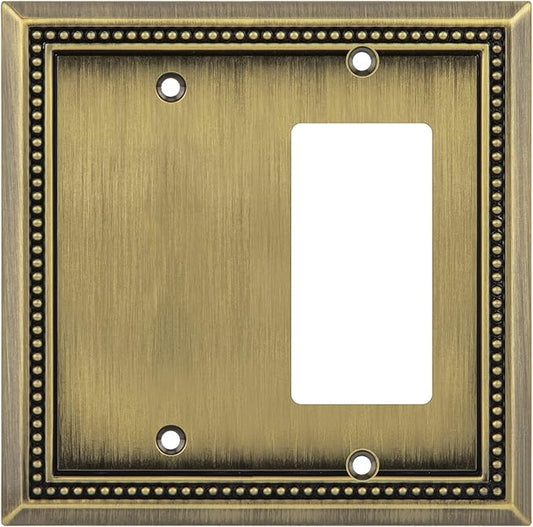 Henne Bery Sunken Pearls Heavy Duty Decorative Wall Plate Switch Plate Outlet Cover (Blank/Decorator, Antique Brass)