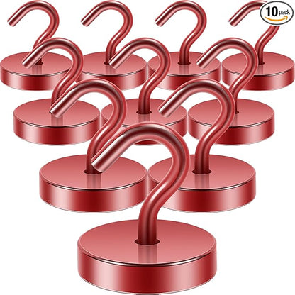Neosmuk Magnetic Hooks, Cruise Ship Essentials, 120lb+ Heavy Duty Magnetic Hooks for Cruise Cabins, Refrigerator, Grill, Hanging, and Travel | Extra Strong Must-Haves Magnet Hook,Red, Pack of 10