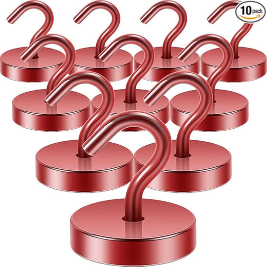 Neosmuk Magnetic Hooks, Cruise Ship Essentials, 120lb+ Heavy Duty Magnetic Hooks for Cruise Cabins, Refrigerator, Grill, Hanging, and Travel | Extra Strong Must-Haves Magnet Hook,Red, Pack of 10