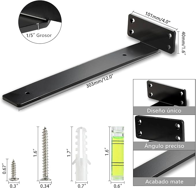 HEART ART Floating Shelf Bracket 12 Inch,2 Pack Heavy Duty Shelf Brackets,L Brackets for Shelves Black,12”L x 1.6”H x1.6”W