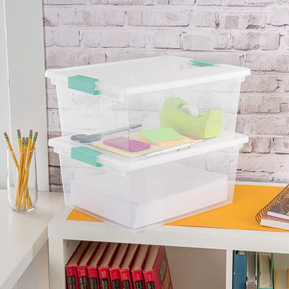 Sterilite 16-Pack Clip Box, Stackable Clear Plastic Bins with Latching Lids, Deep - Writing, Arts or Crafts Supplies Storage Containers for Home, Office, Classroom and Workshop Organization