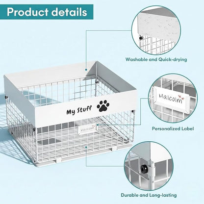 Dog Toy Box- Metal Toy basket for Dog - Dog Toys Storage Bin for Pet - Personalized Large Dog Toys Basket for Puppy and Pet- White Chew Resistant Dog Toy Chest & Organizer