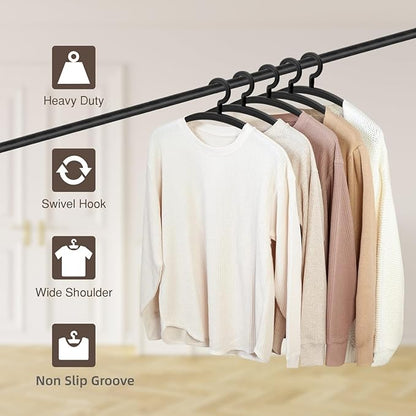 10 Pack Heavy Duty Coat Hangers 25lb Load Capacity Swivel Suit Clothes Hanger Wide Shoulder Jacket Hangers Thick Large Non Slip Oversize Hanger Black