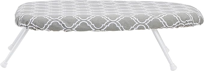 Amazon Basics Foldable Compact Tabletop Ironing Board with Folding Legs, Heat Resistant Portable, Lightweight, Non-Slip, Easy Storage, Trellis Removable Cover, 23.6"L x 7.1"W x 14.3"H, Chevron