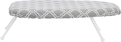 Amazon Basics Foldable Compact Tabletop Ironing Board with Folding Legs, Heat Resistant Portable, Lightweight, Non-Slip, Easy Storage, Trellis Removable Cover, 23.6"L x 7.1"W x 14.3"H, Chevron