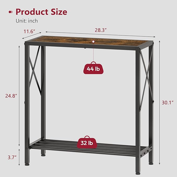 Tajsoon Console Table 28.3''L, 2 Tier Narrow Entryway Table with Open Shelves, Small Sofa Table for Living Room, Entrace, Hallway, Foyer, Corridor, Office, Rustic Brown