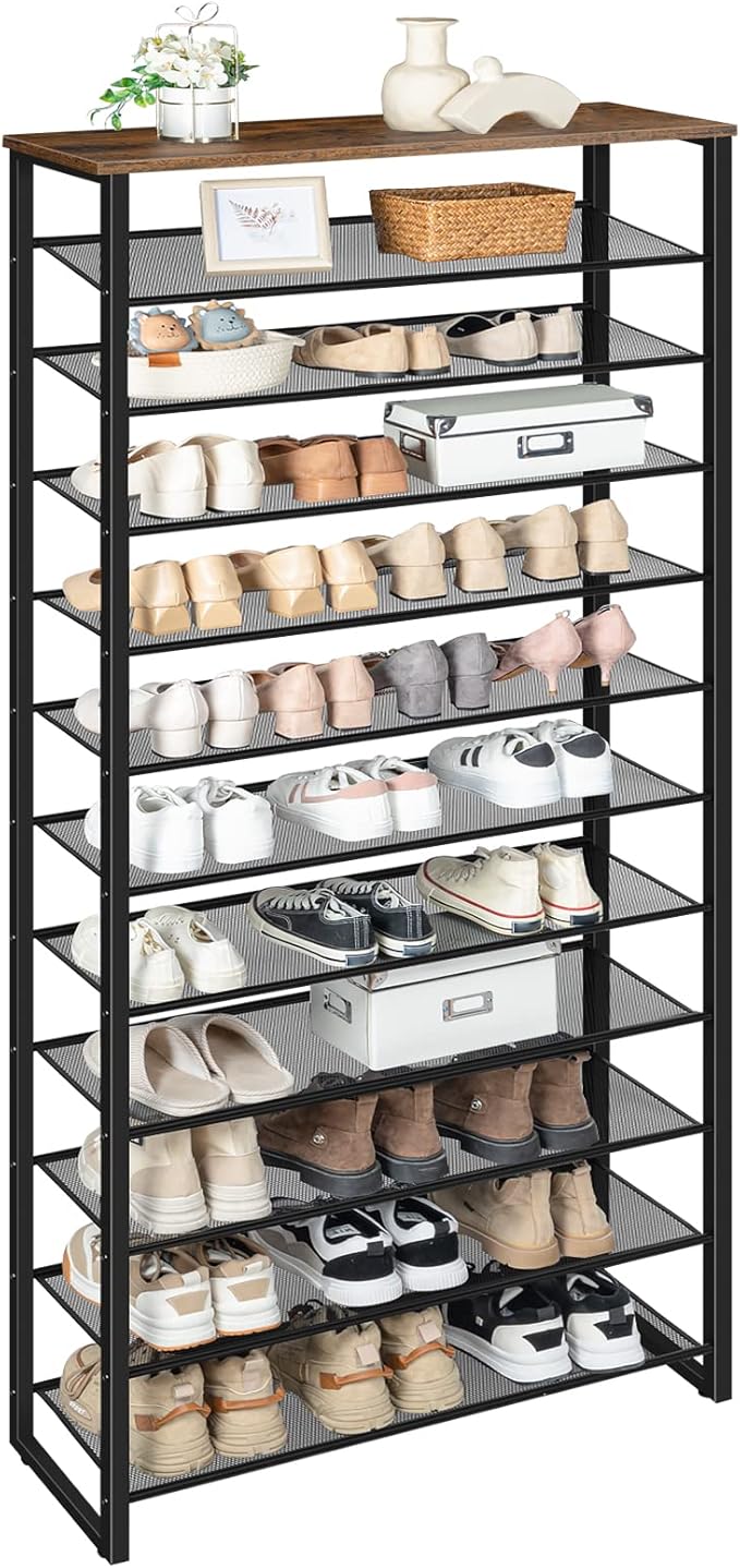 HOOBRO 12-Tier Shoe Rack for Entryway, 29.5" L Shoe Storage Organizer, Large Capacity Shoe Shelf for Closet, Front Door Entrance, Hallway, Holds 36-48 Pairs of Shoes, Rustic Brown and Black BF127XJ01