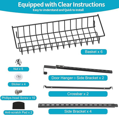 6-Tier Pantry Door Oragnizer, Over The Door Pantry Organizer Rack and Storage, Hanging Spice Rack Shelves Door, Home Office Laundry Room Bathroom & Kitchen Organization Essentials Metal