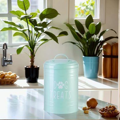 Dog Treat Container Airtight, Dog Treat Jar Set of 2 with Lid - 9x5.5''&7x4'' Metal Dog Cookie Jar for Farmhouse Kitchen Counter, Green Pet Treat Container, Dog Treat Storage Container for Dogs, Cats
