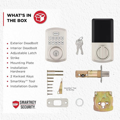Kwikset Powerbolt 250 10-Button Keypad Satin Nickel Transitional Electronic Deadbolt Door Lock, Featuring Convenient Keyless Entry, Customizable User Codes, and Auto-Locking