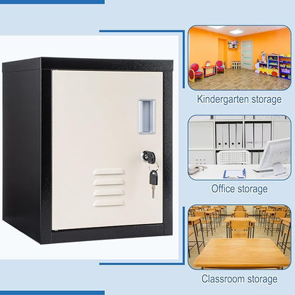 Suzile Lockable Storage Cabinet Metal Lockable Steel Storage Cabinet Organizer Lockers for Employees Vertical Metal Cabinets End Side Table Steel Bedside with Shelf(Black Beige)