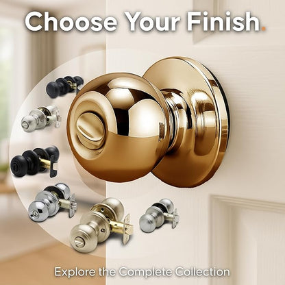 Copper Creek Privacy Interior Door Knob – ANSI Grade-3 Certified, Modern Heavy Duty Handle, Easy Install and Reversible for Bedroom, Bathroom & Closets – Polished Brass (1 Pack)