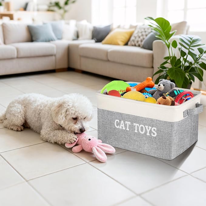 Lukeline Large Cat Toy Basket, 15.5 x 11.6 x 9.4 Cat Toy Box for Pet Supplies, Storage Bin for Cat Toys Treats Clothes and Accessories, Decorative Gift Baskets Empty for Home Decor Shelves