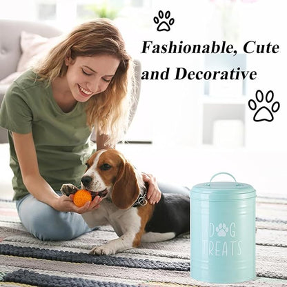 Dog Treat Container Airtight, Dog Treat Jar with Lid - 9x5.5'' Metal Dog Cookie Jar for Farmhouse Kitchen Counter, Green Pet Treat Container, Dog Treat Storage Container for Dogs, Cats