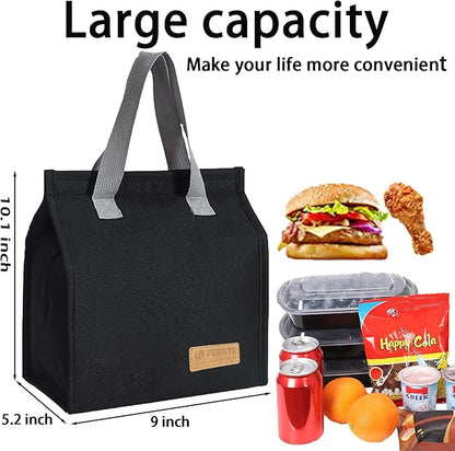 Lunch Bag for Women/Men,Waterproof Reusable Portable Lunch Tote,Lunch Box Bag.Thermal Cooler Bag Ideal for Work/Party/l/Travel/Picnic (Light Black)